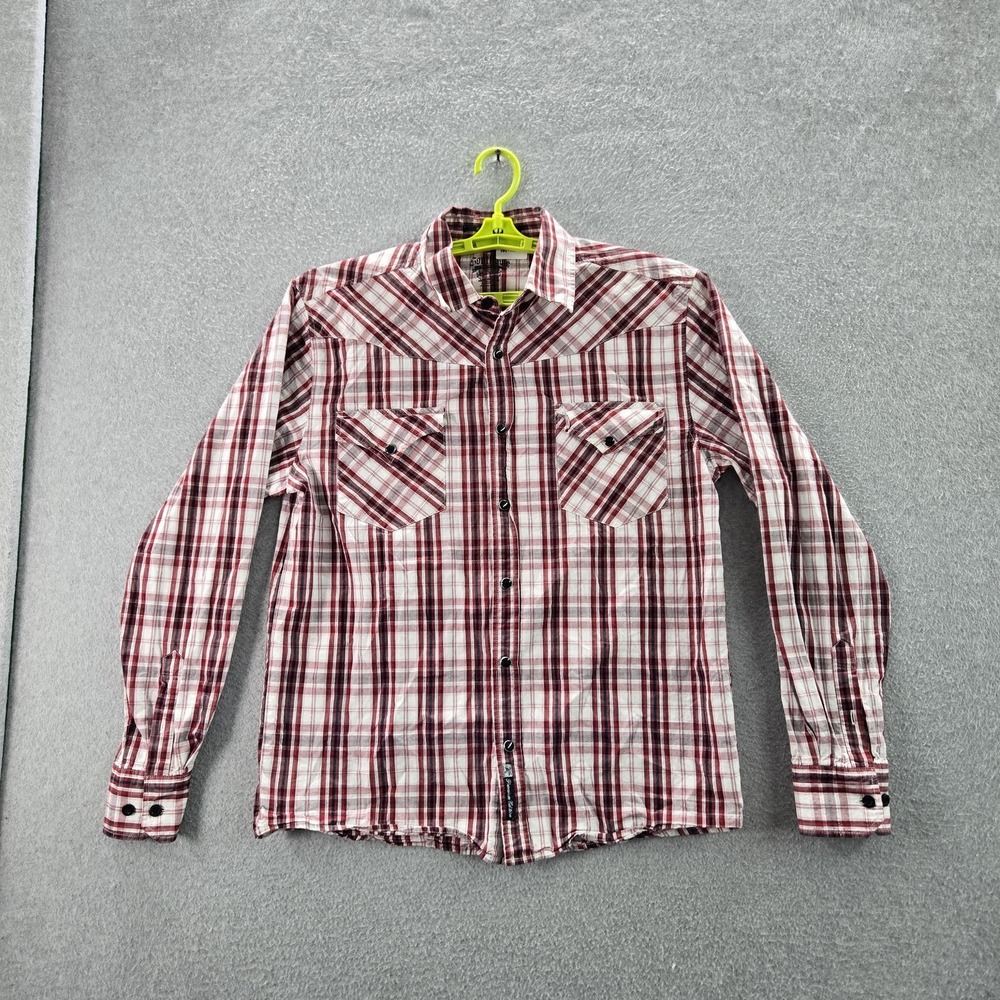 Southpole Premium Edition Men Button Up Shirt L Red Plaid Pearl Snap Western‎